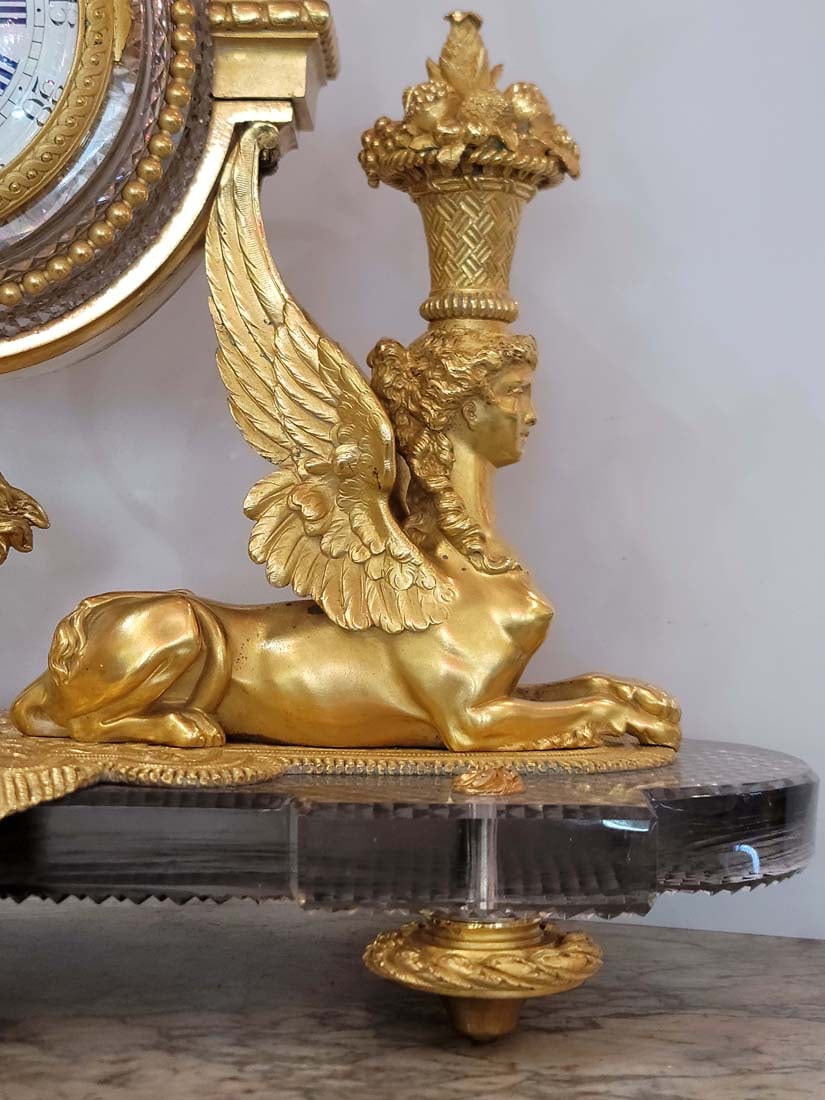 French Ormolu Mounted Cut Glass Baccarat Mantel Clock - 4