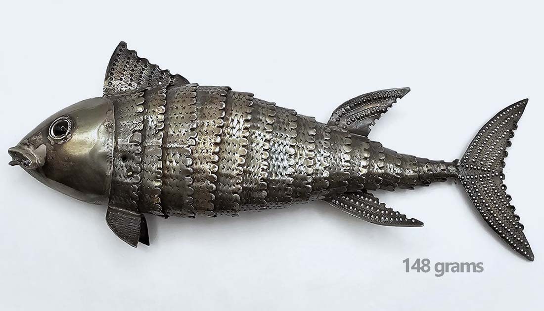 Articulated Sterling Silver (148g) Fish, Industria Peruana: Articulated Sterling Silver (148g) Fish, Industria Peruana. W 3 1/2" x L 9 1/2"