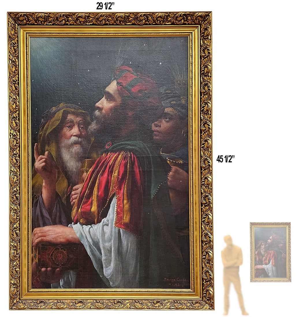 19th C. British William Savage Cooper (1880-1926) King Solomon Judaica Oil On Canvas Painting: 19th C. British William Savage Cooper (1880-1926) King Solomon Judaica Oil On Canvas Painting. Frame: 29 1/2" x 45 1/2" \ Canvas: 39" x 23"