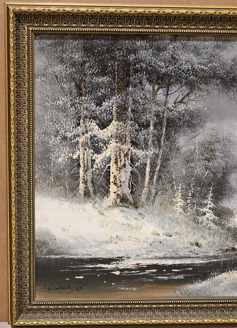 Large Oil On Canvas Winter In Nature Painting Signed By Dadashi - 3