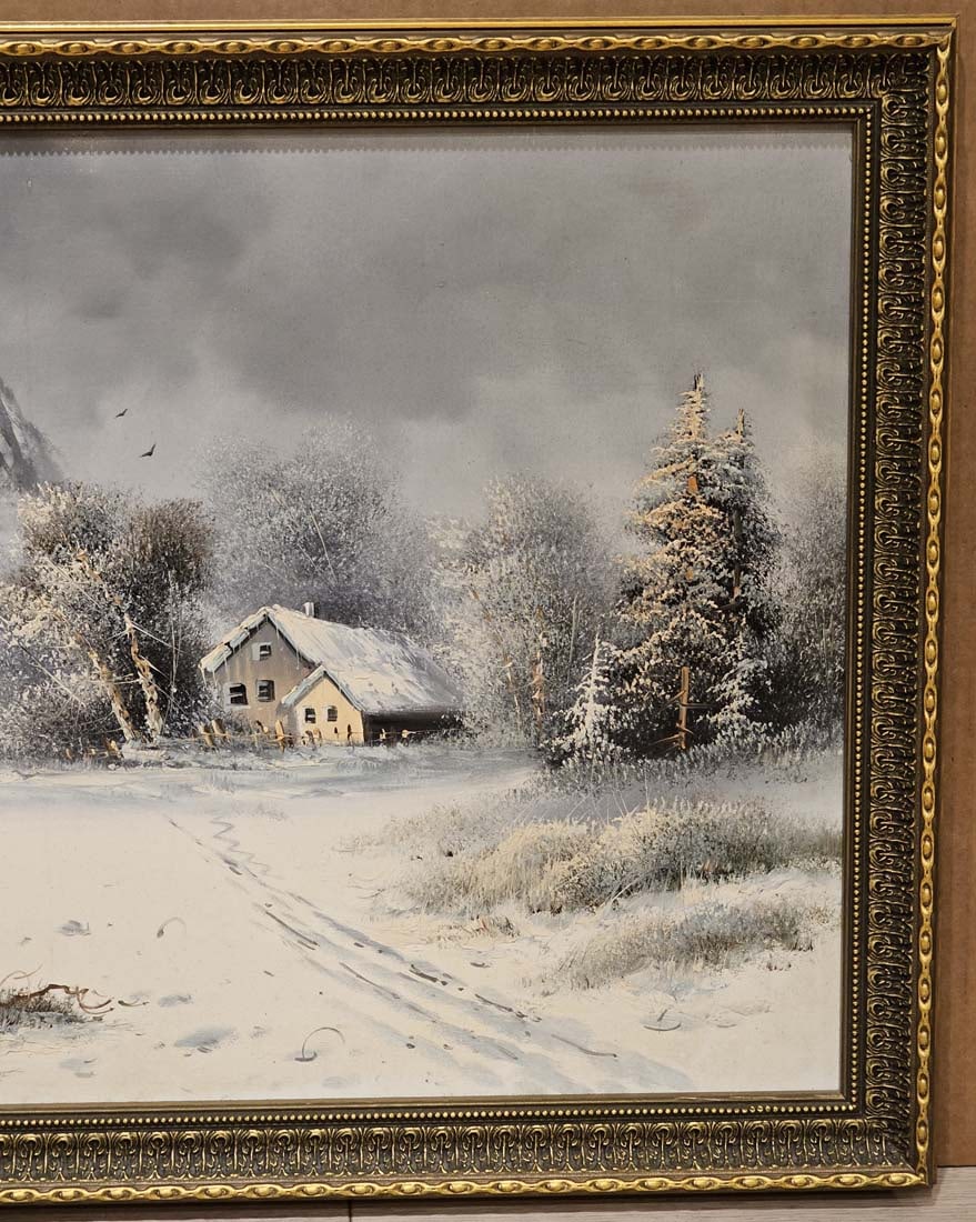 Large Oil On Canvas Winter In Nature Painting Signed By Dadashi - 5