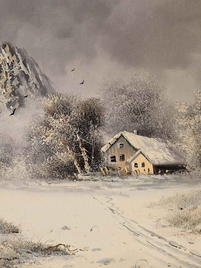 Large Oil On Canvas Winter In Nature Painting Signed By Dadashi - 6