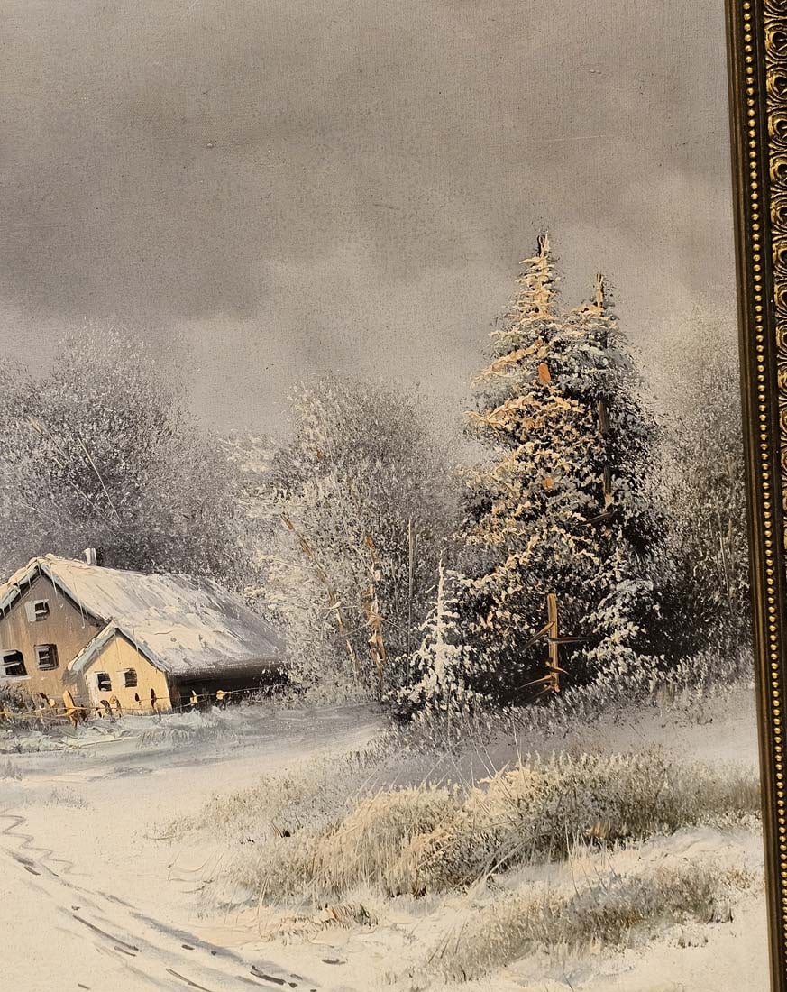 Large Oil On Canvas Winter In Nature Painting Signed By Dadashi - 7