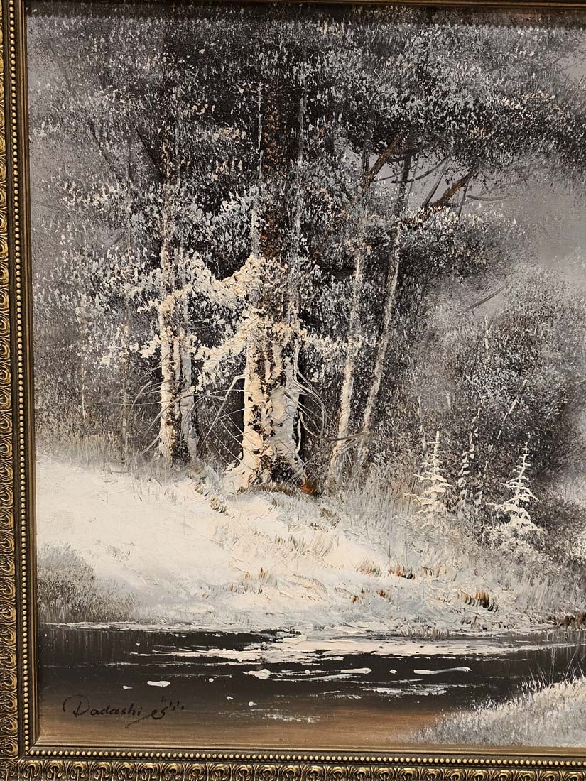 Large Oil On Canvas Winter In Nature Painting Signed By Dadashi - 9