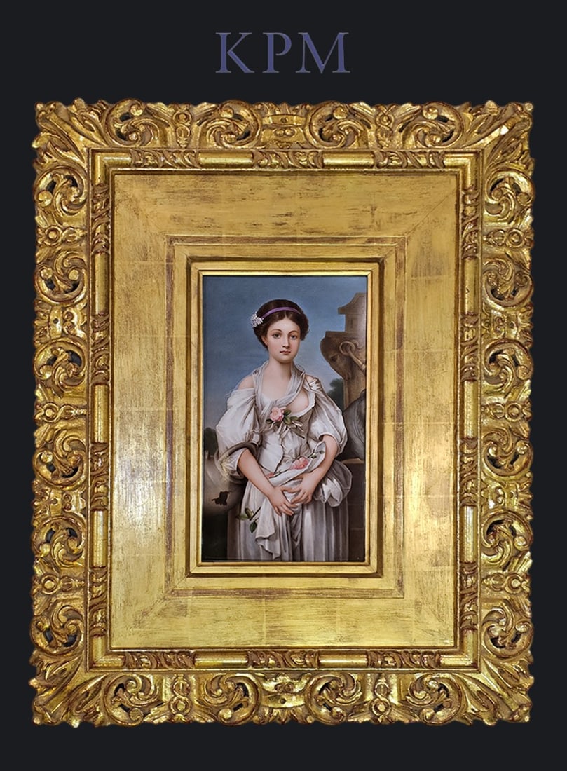 19th C. KPM Plaque Of Portrait Of A Young Woman, Signed: 19th C. KPM Plaque Of Portrait Of A Young Woman, Signed. Frame: 22" x 28" \ Plaque: 13" x 8"