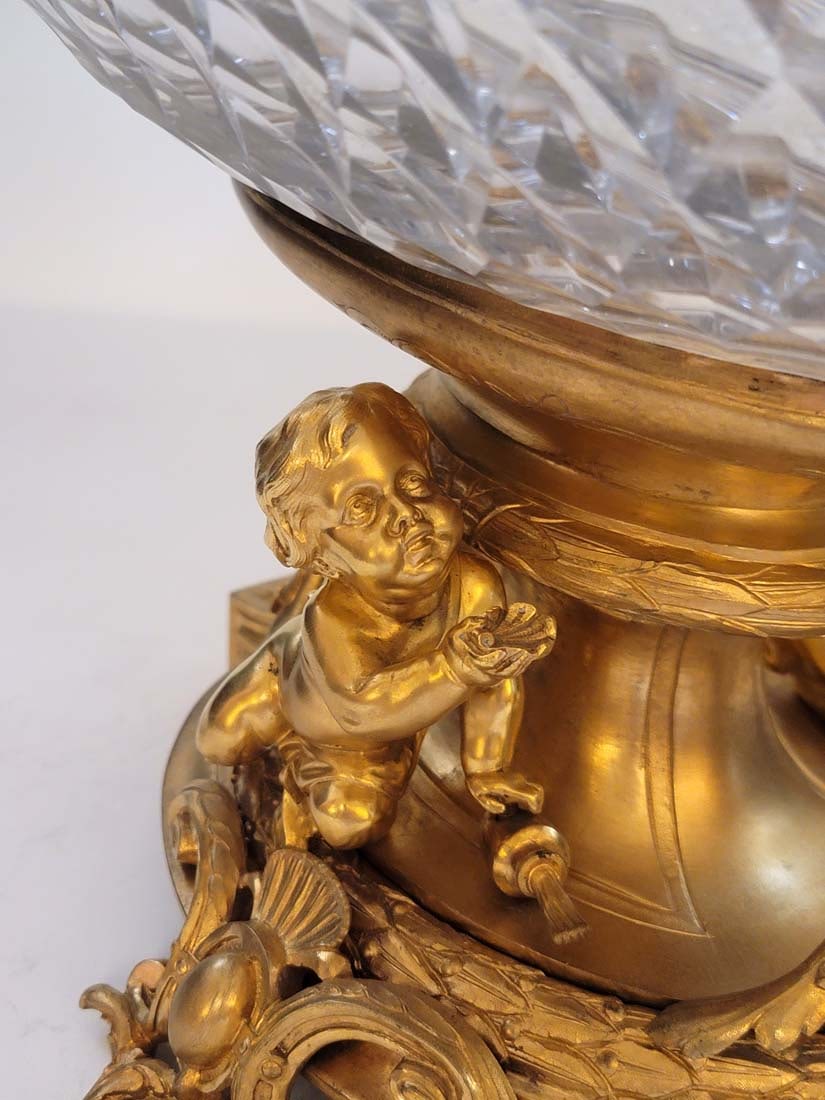 Very Large 19th C. Figural Bronze With Baccarat Crystal Centerpiece - 11