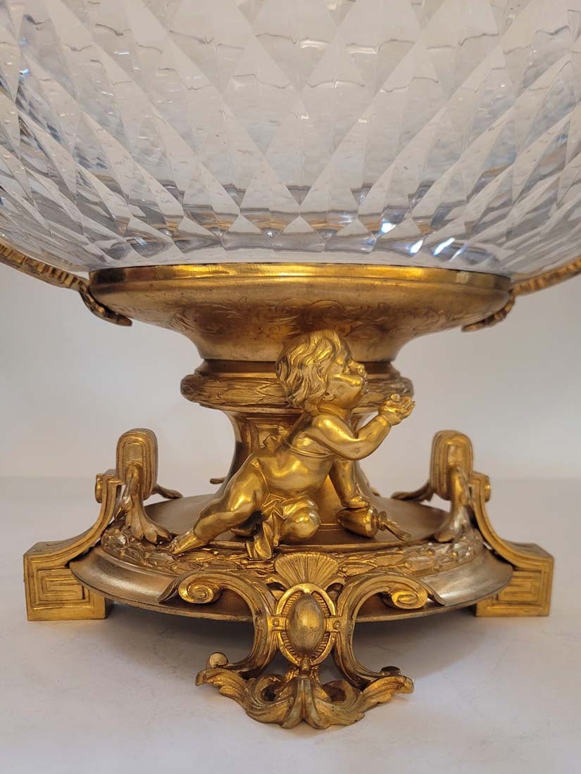 Very Large 19th C. Figural Bronze With Baccarat Crystal Centerpiece - 2