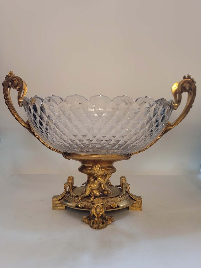 Very Large 19th C. Figural Bronze With Baccarat Crystal Centerpiece - 4