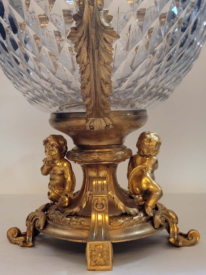 Very Large 19th C. Figural Bronze With Baccarat Crystal Centerpiece - 6