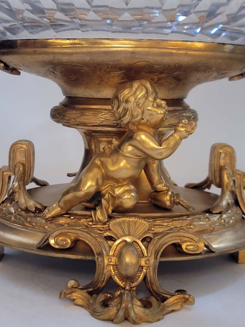Very Large 19th C. Figural Bronze With Baccarat Crystal Centerpiece - 9