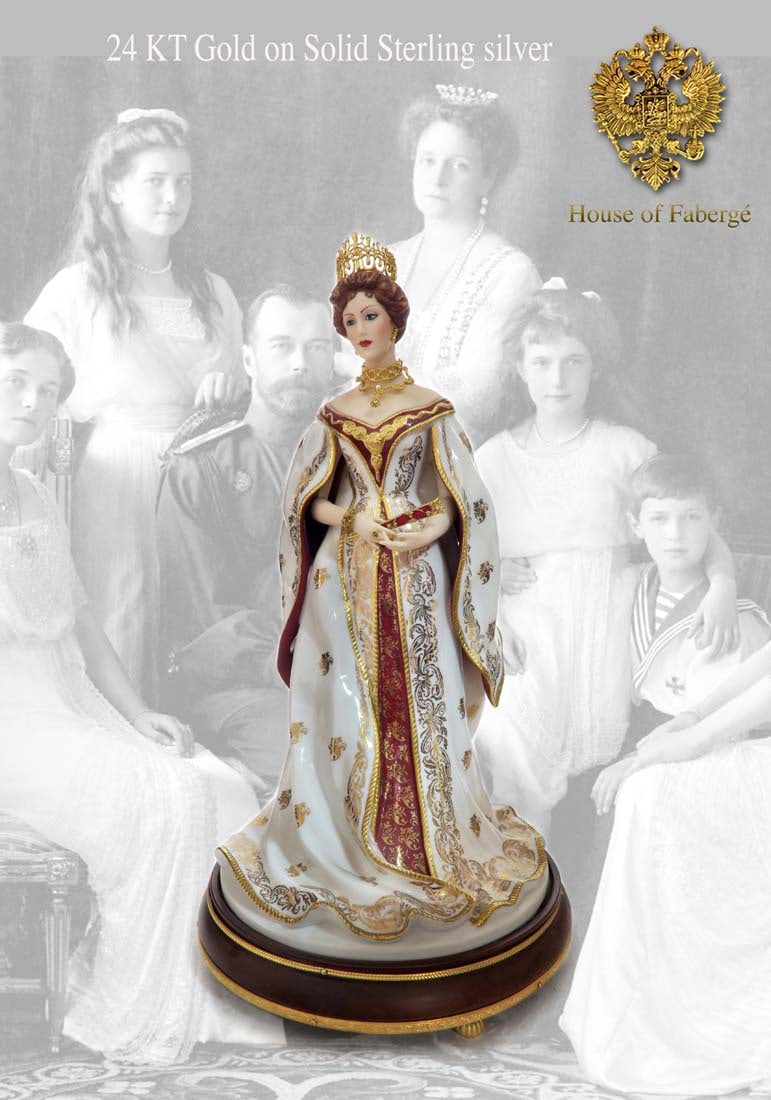 Large FABERGE Porcelain EMPRESS ALEXANDRA Figure in Vermeil 24k Gold on Sterling Silver: Large FABERGE Porcelain EMPRESS ALEXANDRA Figure in Vermeil 24k Gold on Sterling Silver