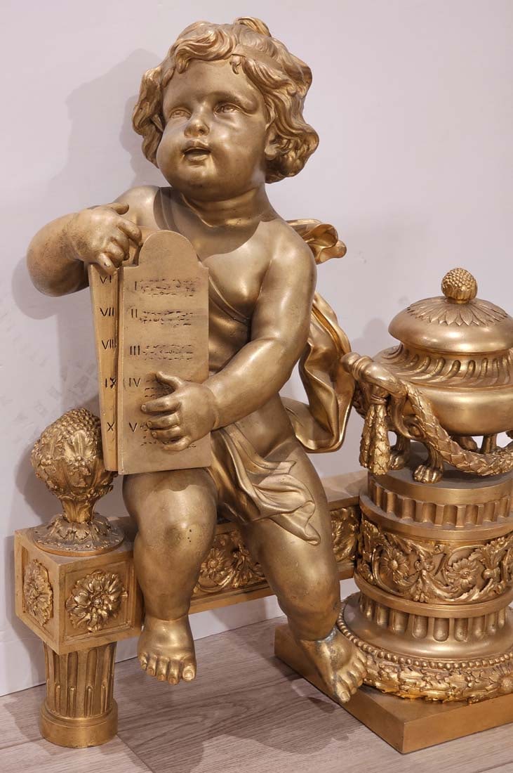 Signed, 19th C. French Judaica Fireplace Surround Moses & Pharaoh Figural Bronze Cherubs Chenets - 10