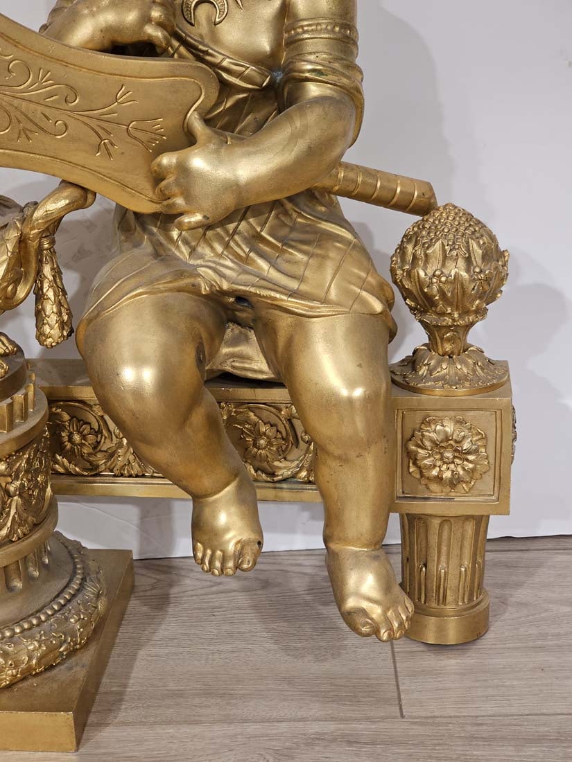 Signed, 19th C. French Judaica Fireplace Surround Moses & Pharaoh Figural Bronze Cherubs Chenets - 3