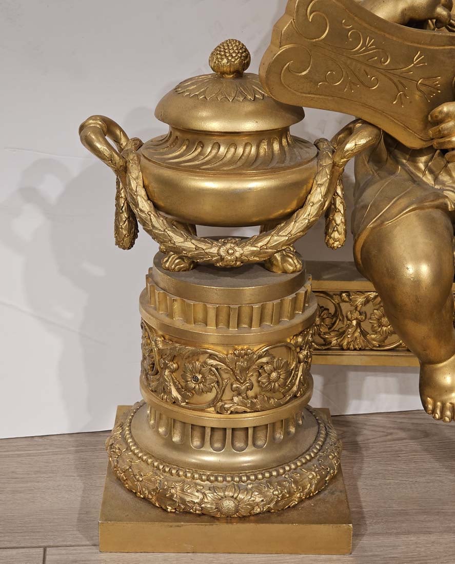 Signed, 19th C. French Judaica Fireplace Surround Moses & Pharaoh Figural Bronze Cherubs Chenets - 4
