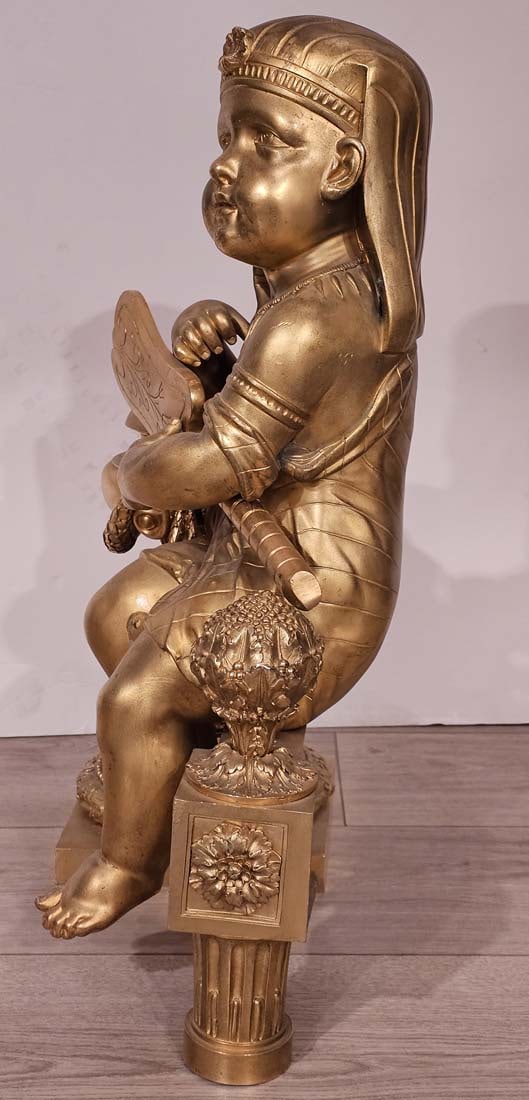 Signed, 19th C. French Judaica Fireplace Surround Moses & Pharaoh Figural Bronze Cherubs Chenets - 5
