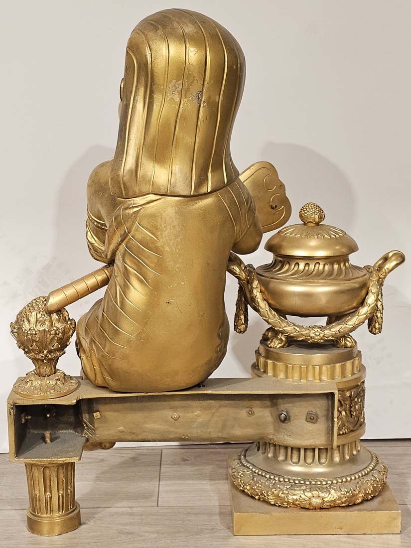 Signed, 19th C. French Judaica Fireplace Surround Moses & Pharaoh Figural Bronze Cherubs Chenets - 6