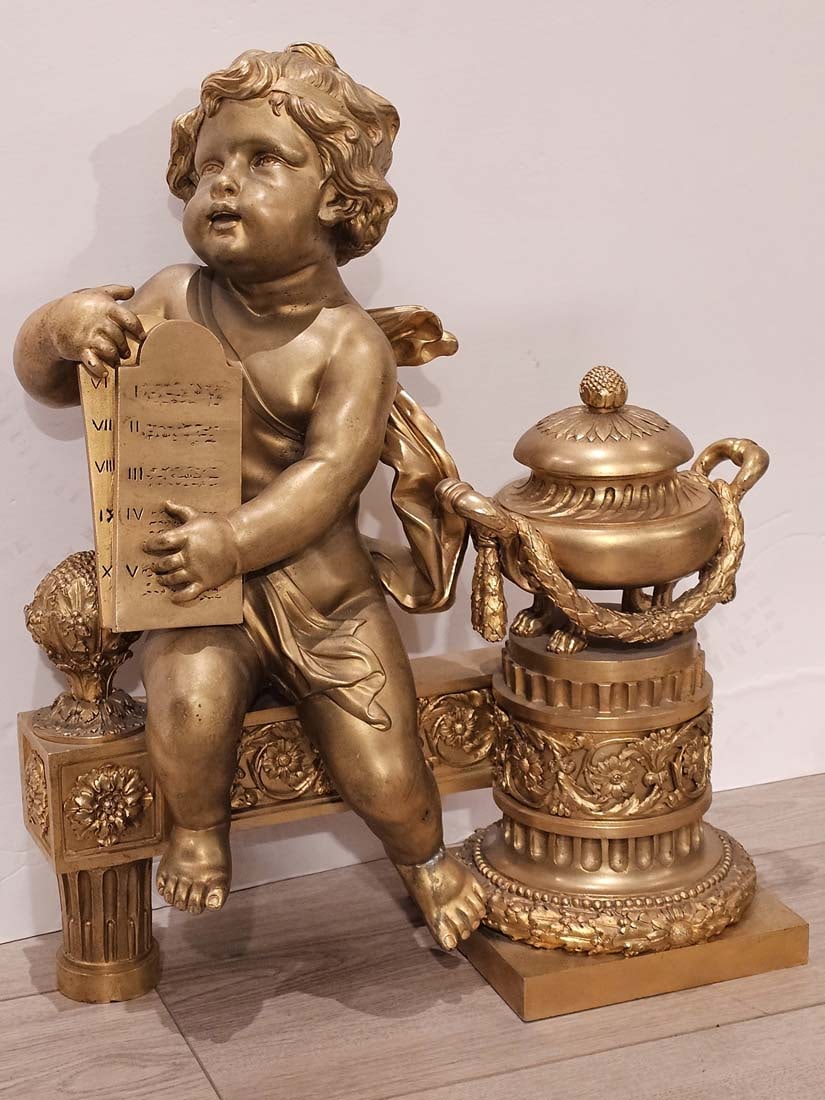 Signed, 19th C. French Judaica Fireplace Surround Moses & Pharaoh Figural Bronze Cherubs Chenets - 7