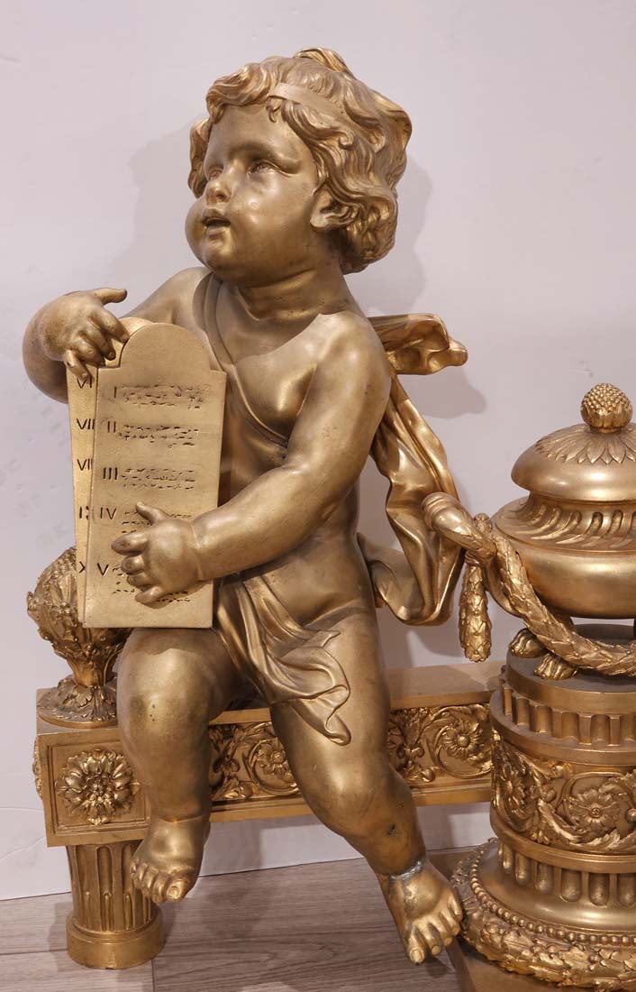 Signed, 19th C. French Judaica Fireplace Surround Moses & Pharaoh Figural Bronze Cherubs Chenets - 8