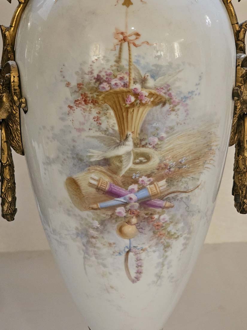 Large Pair Of Large 19th C. French Hand Painted Sevres Urns - 13
