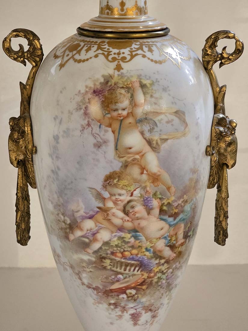 Large Pair Of Large 19th C. French Hand Painted Sevres Urns - 2