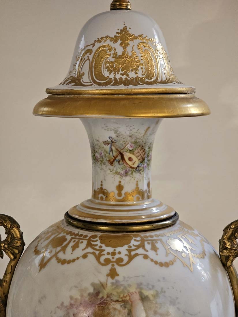 Large Pair Of Large 19th C. French Hand Painted Sevres Urns - 4