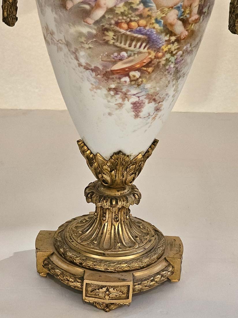 Large Pair Of Large 19th C. French Hand Painted Sevres Urns - 5