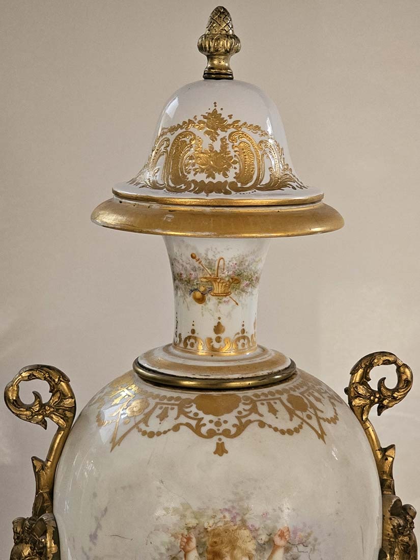 Large Pair Of Large 19th C. French Hand Painted Sevres Urns - 6
