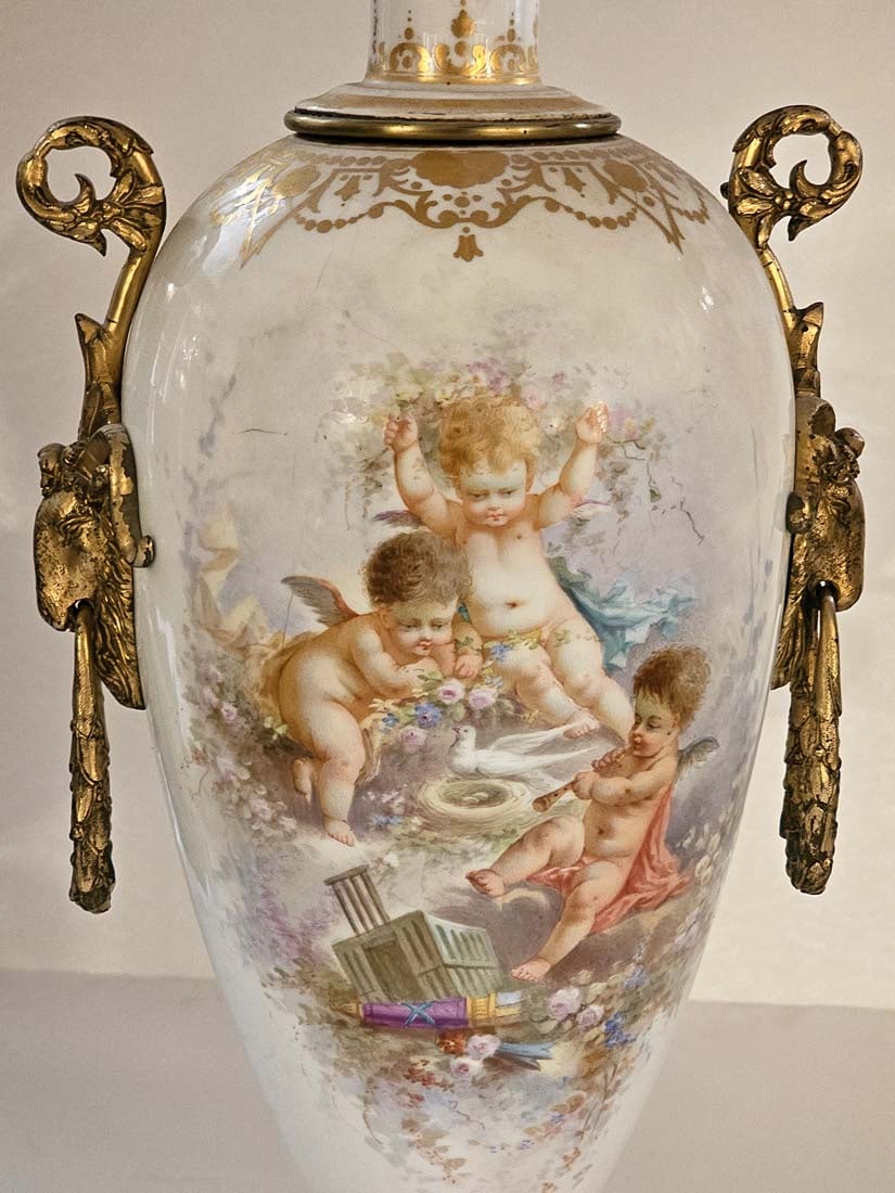 Large Pair Of Large 19th C. French Hand Painted Sevres Urns - 7