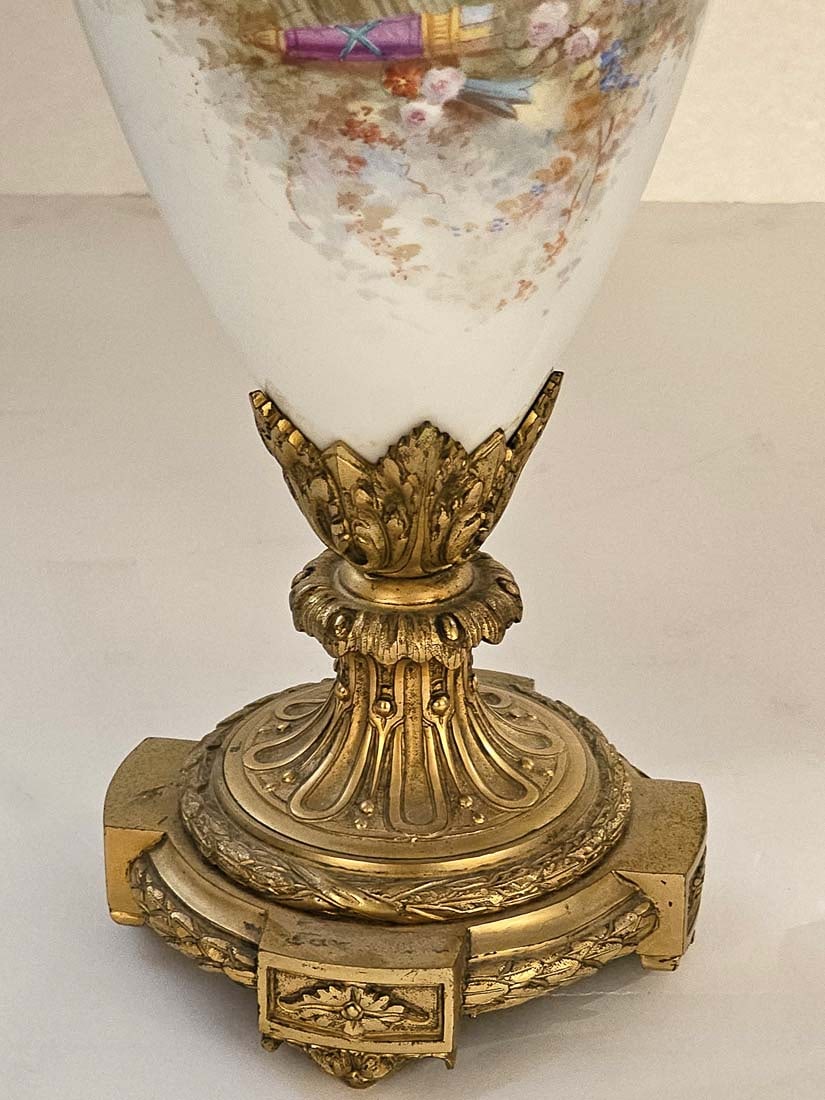 Large Pair Of Large 19th C. French Hand Painted Sevres Urns - 8