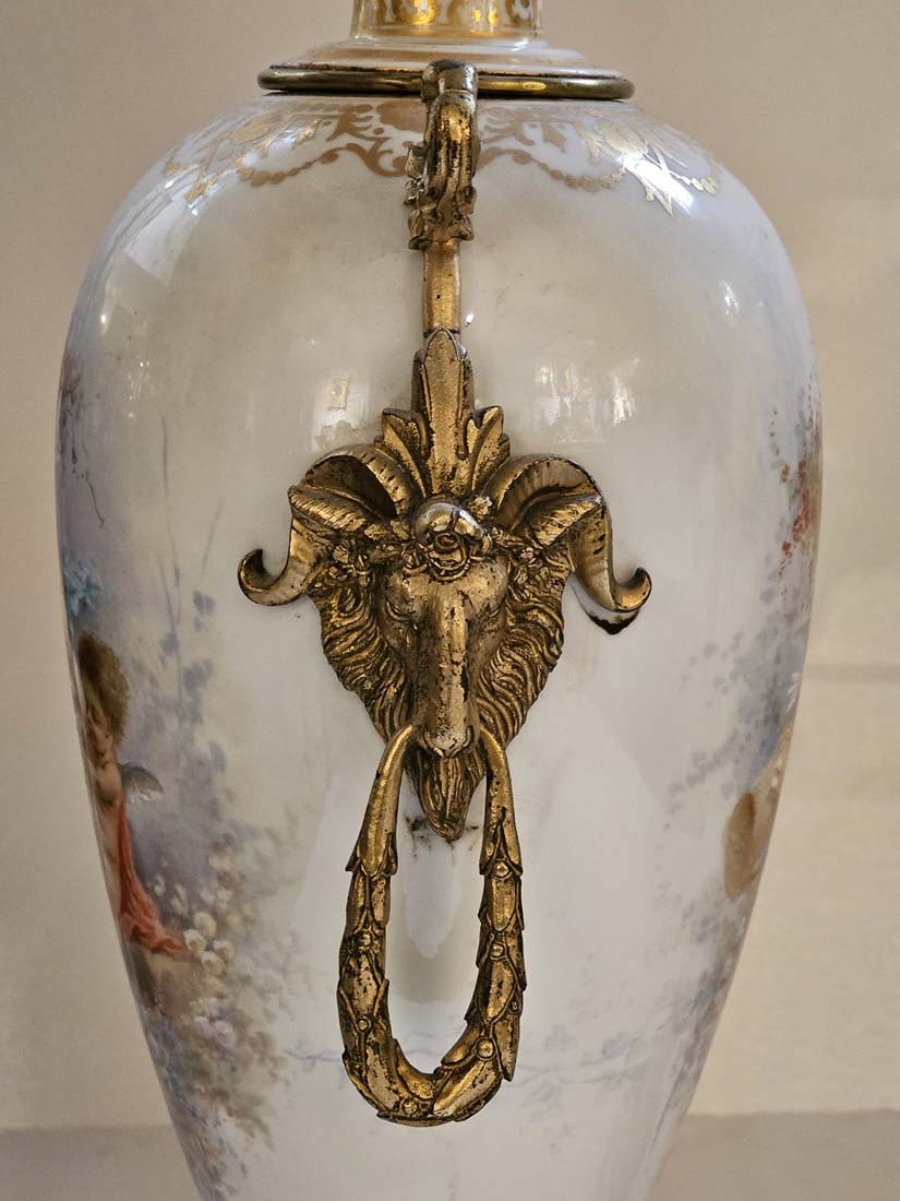 Large Pair Of Large 19th C. French Hand Painted Sevres Urns - 9