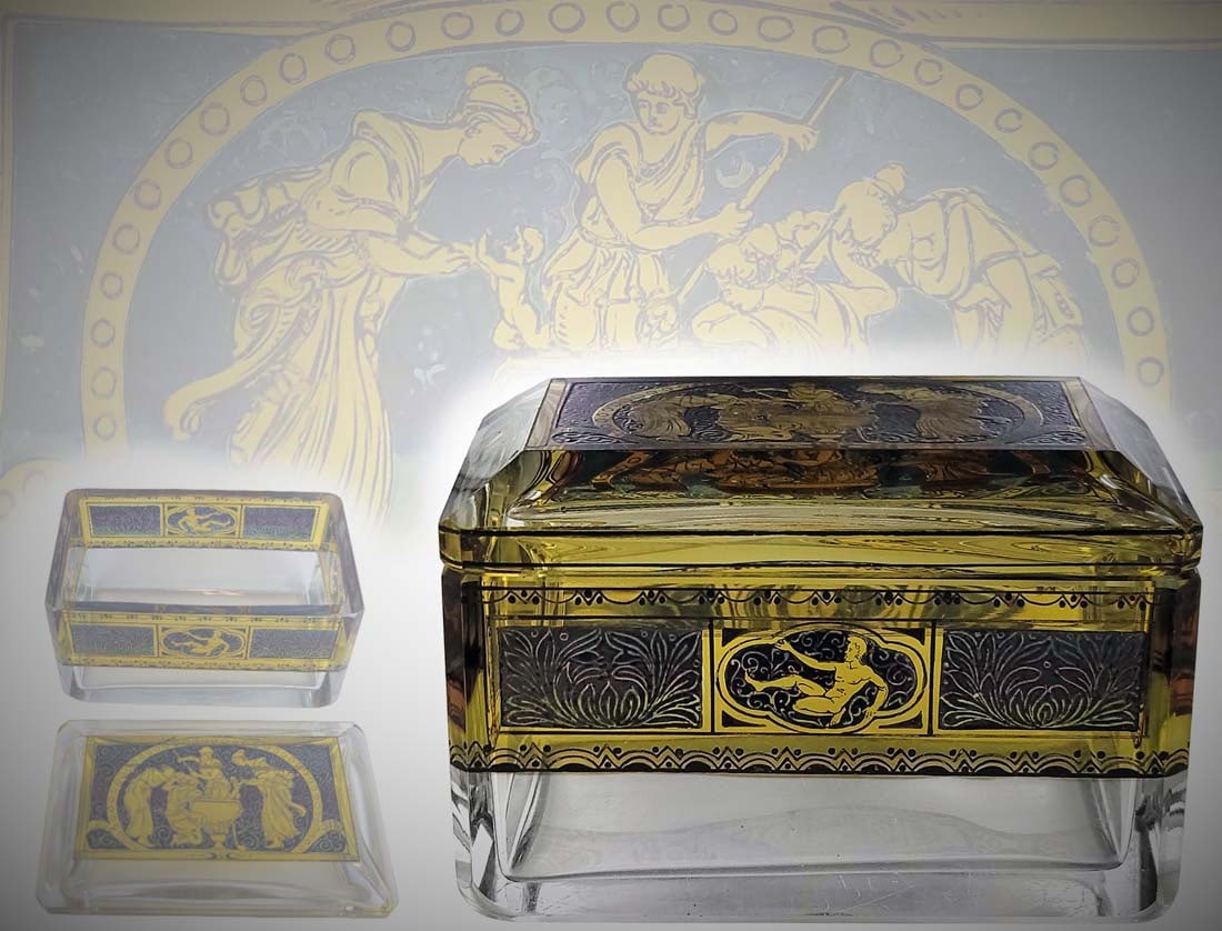 19th C. Crystal Moser Box: 19th C. Crystal Moser Box. H 3 5/8" x W 3 1/2" x L 5 7/8"