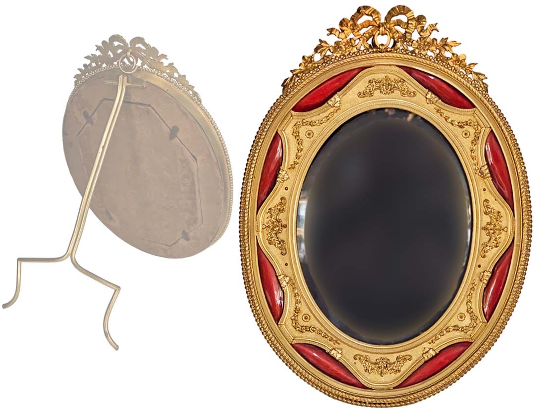 19th C. French Enamel Gilt Bronze Photo Frame: 19th C. French Enamel Gilt Bronze Photo Frame. H 15" x W 11" \ Photo frame measurement: 8 7/8" x 6 3/8"