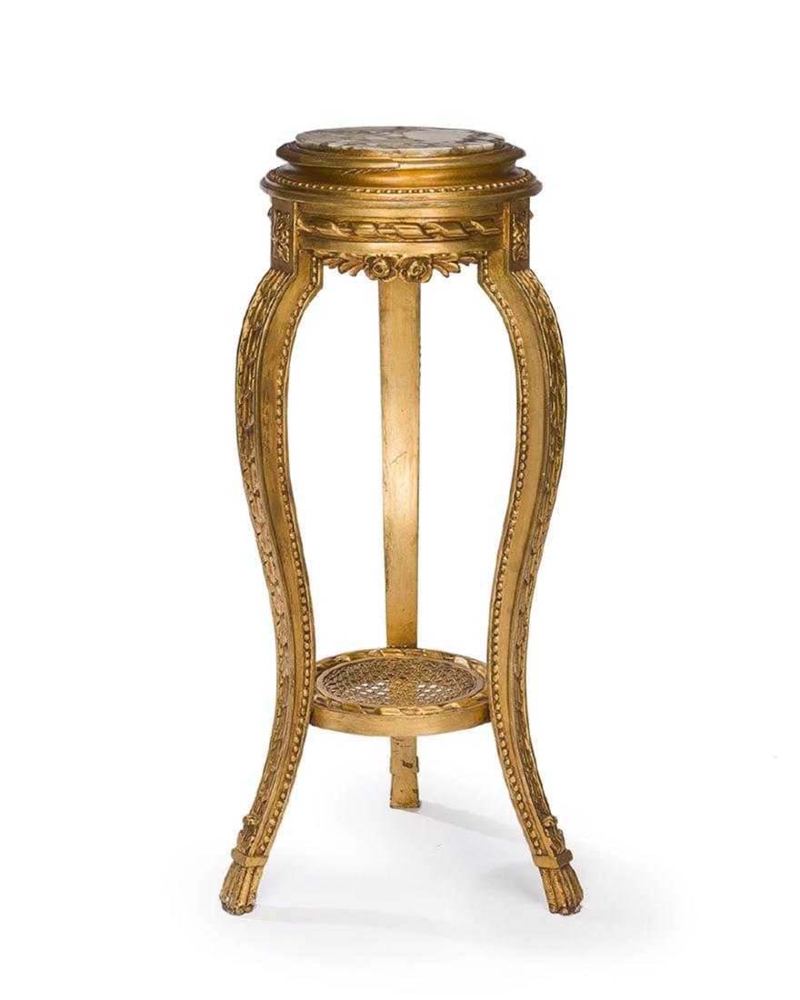 19th C. French Giltwood & Marble Carved Side Table: 19th C. French Giltwood & Marble Carved Side Table. Meaures H: 33 1/2" W: 13" D: 13"