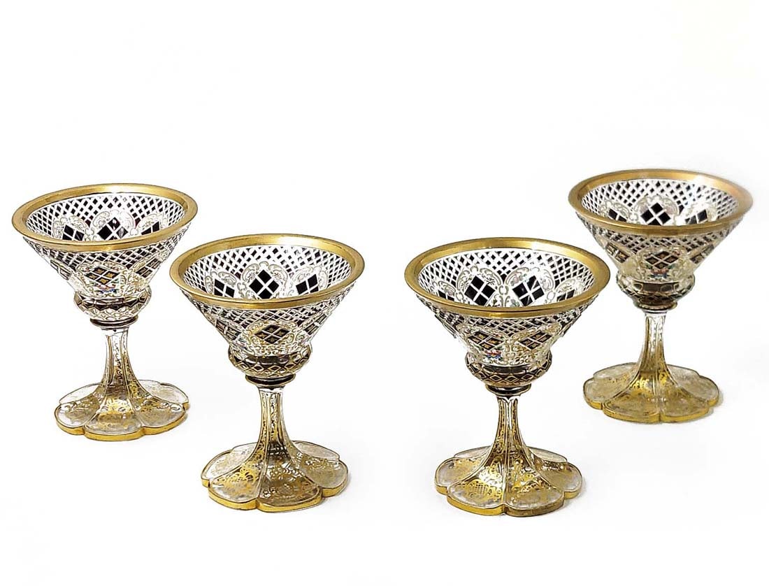 Lot Of Four Victorian Overlay Glasses With Enameling: Lot Of Four Victorian Overlay Glasses With Enameling. 6" x 4 1/2"
