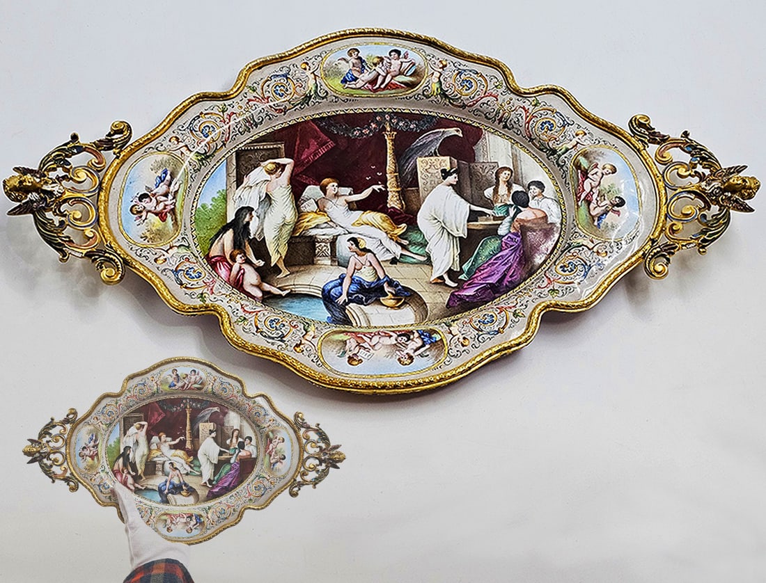 Large 19th C. Viennese Enamel Tray On Silver (1 of 12)