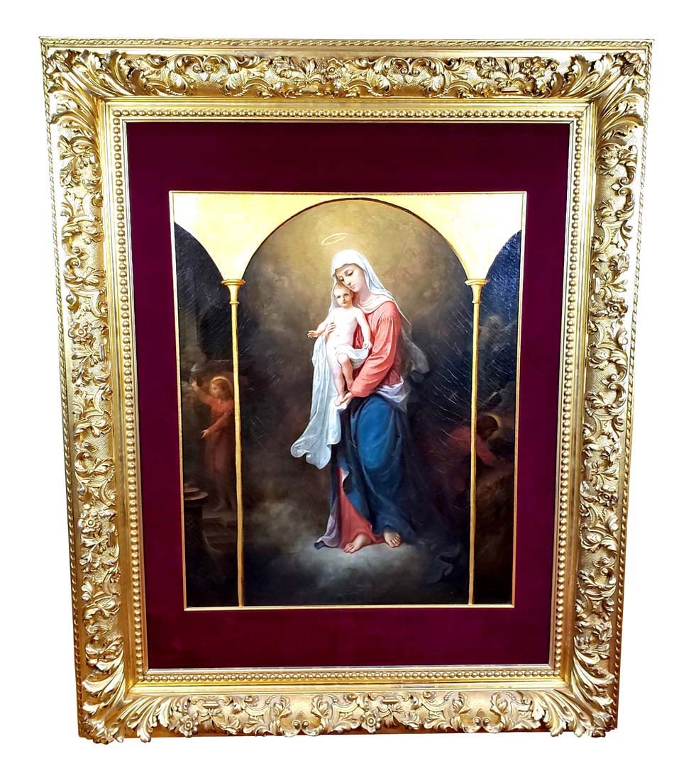 Monumental 18th C. Oil on Canvas of Mary & Jesus: Monumental 18th C. Oil on Canvas of Mary & Jesus. This is a magnificent original 18th century oil on canvas painting from Estate of Princess Shams Pahlavi, sister of Shah of Iran. She was converted to