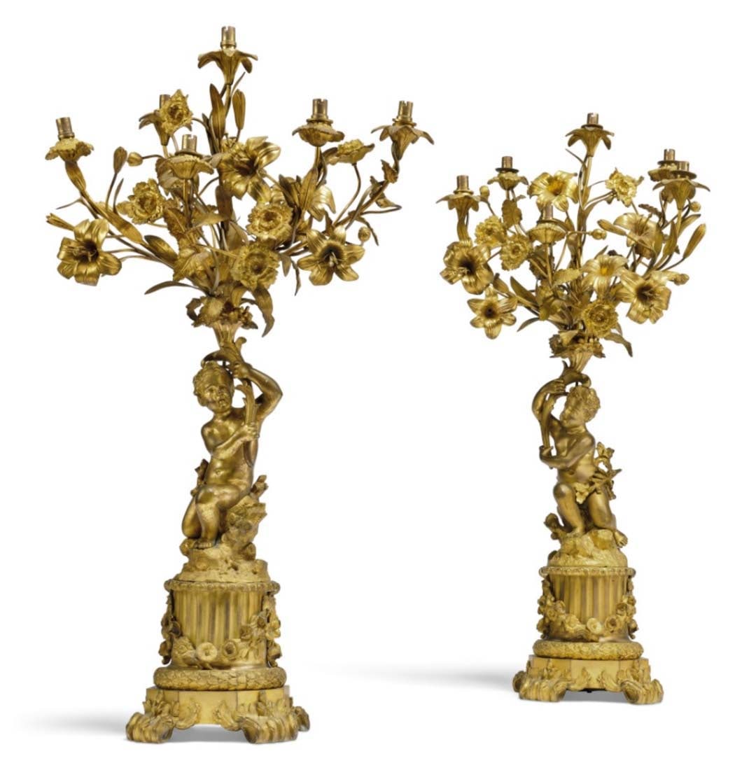 Pair of 19th C. French Figural Gilt Bronze Six Light Candelabras (1 of 2)