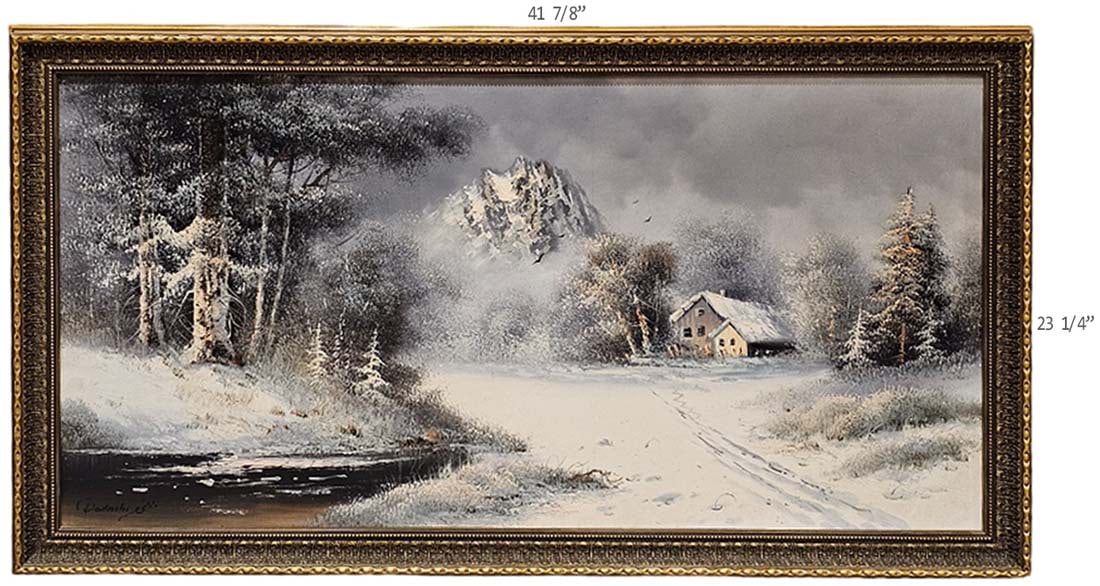 Large Oil On Canvas Winter In Nature Painting Signed By Dadashi: Large Oil On Canvas Winter In Nature Painting Signed By Dadashi. 41 7/8" x 23 1/4"
