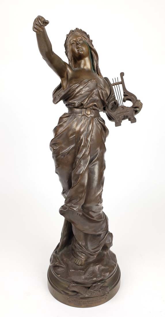French Marcel Debut ' Musique ' Bronze Sculpture: French Marcel Debut ' Musique ' Bronze Sculpture. H 18 1/2" x W 6 1/4"