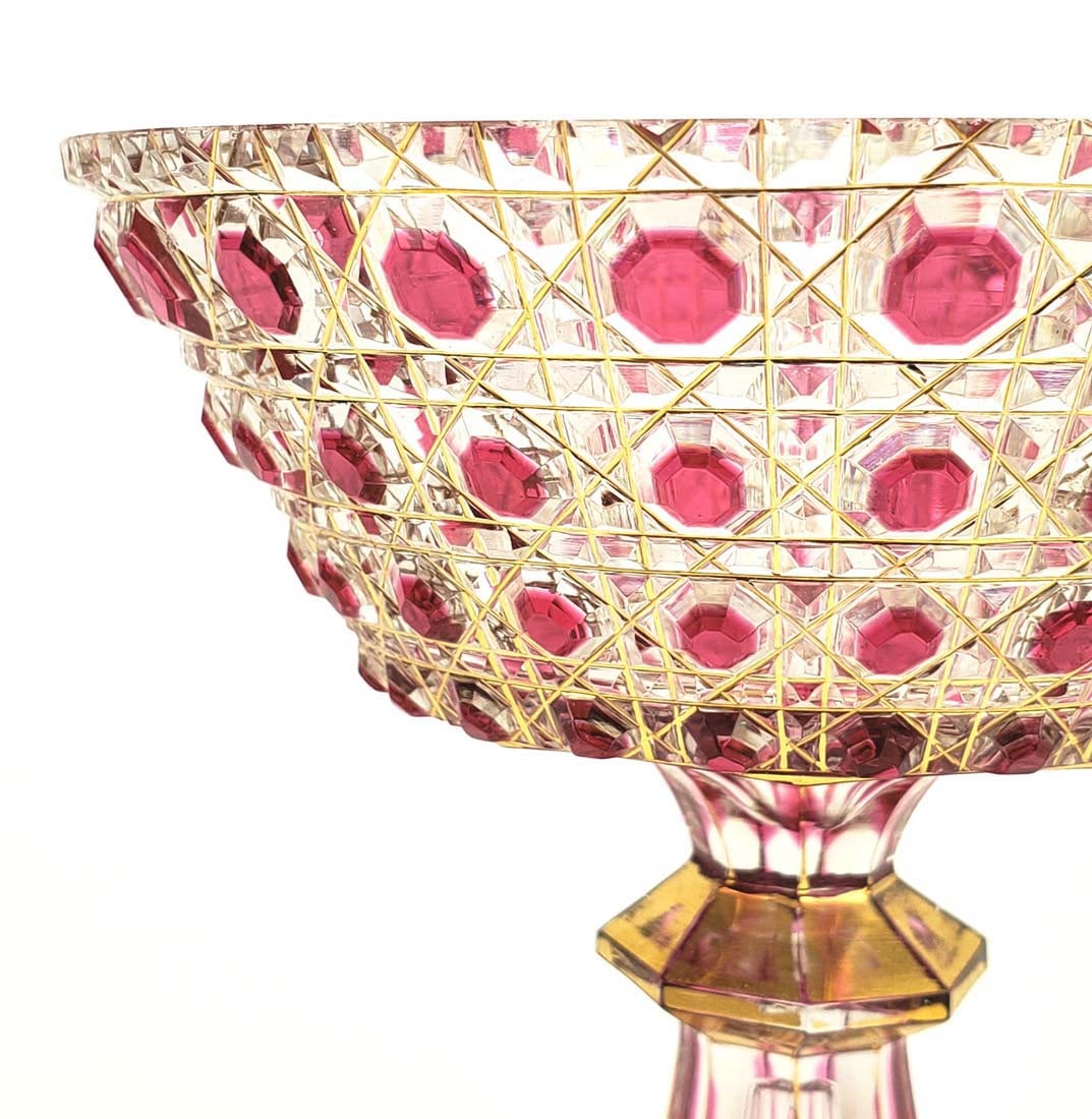 19th C. Bohemian Diamond Cut Compote - 2