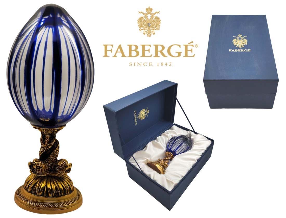 Emperial Faberge Crystal Egg: Emperial Faberge Crystal Egg. Egg: H 9 1/2" x W 4" \ Box: H 6 1/2" x W 8 1/2" x L 12 1/4"