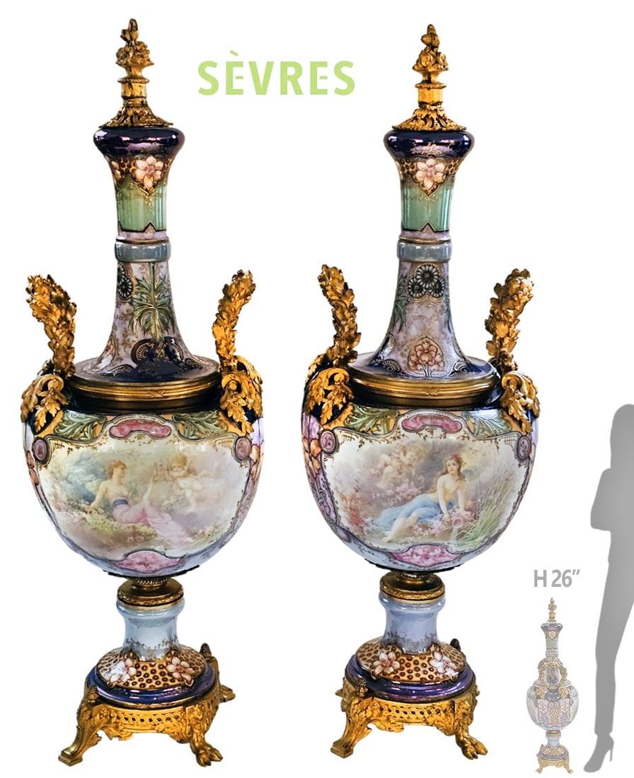 19th C. Art Nouveau Bronze Mounted Sevres Vases (1 of 17)
