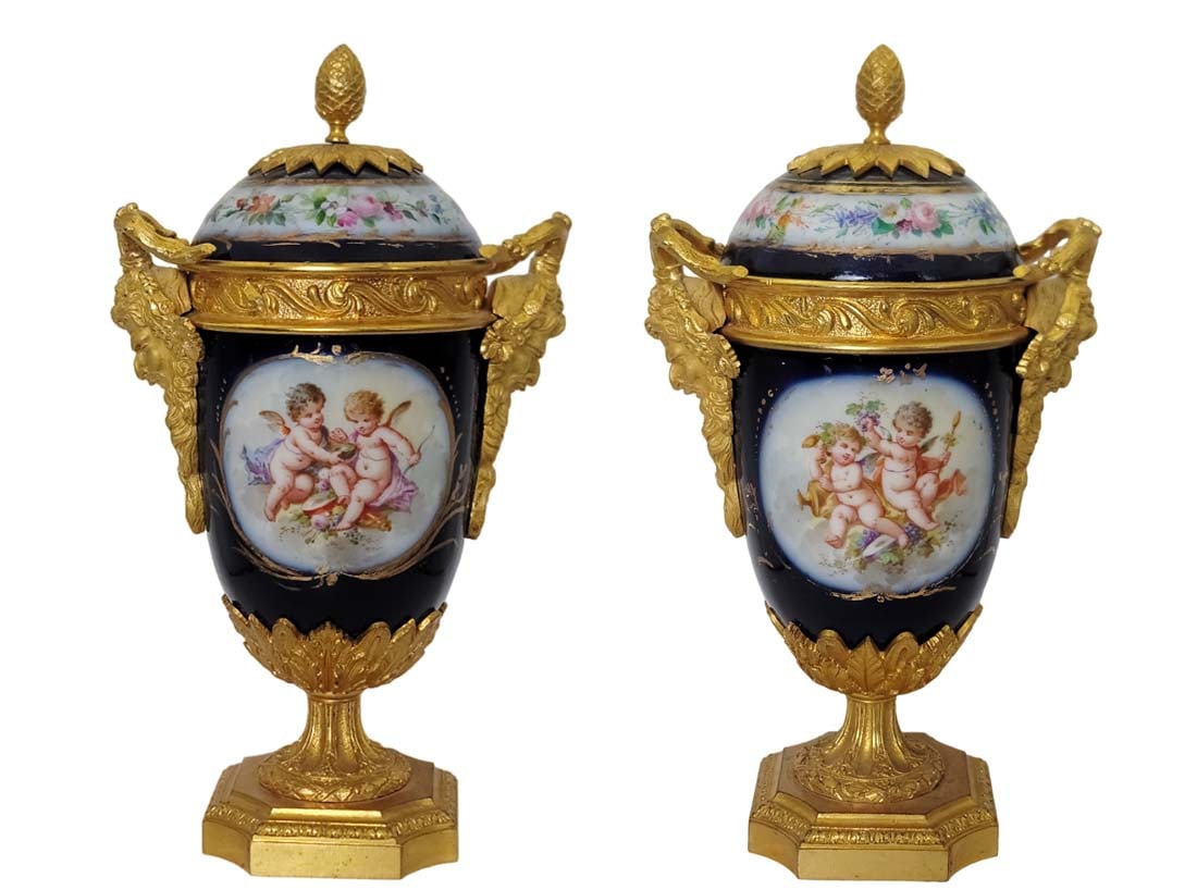 Pair Of 19th C. Figural Hand Painted Sevres Urns (1 of 13)