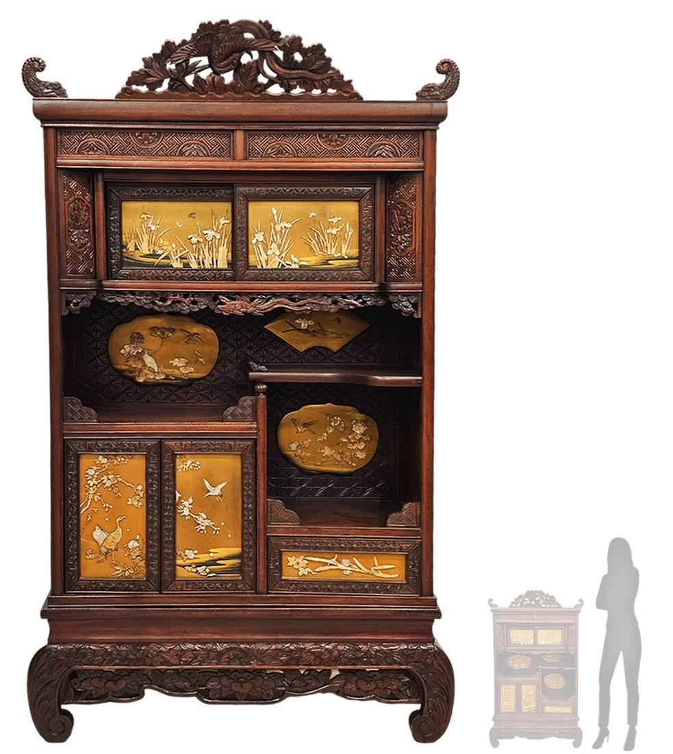 19th C. Japanese Hardwood Shodona Cabinet, Meiji Period: 19th C. Japanese Hardwood Shodona Cabinet, Meiji Period. H 43" x W 10 1/2" x L 27"