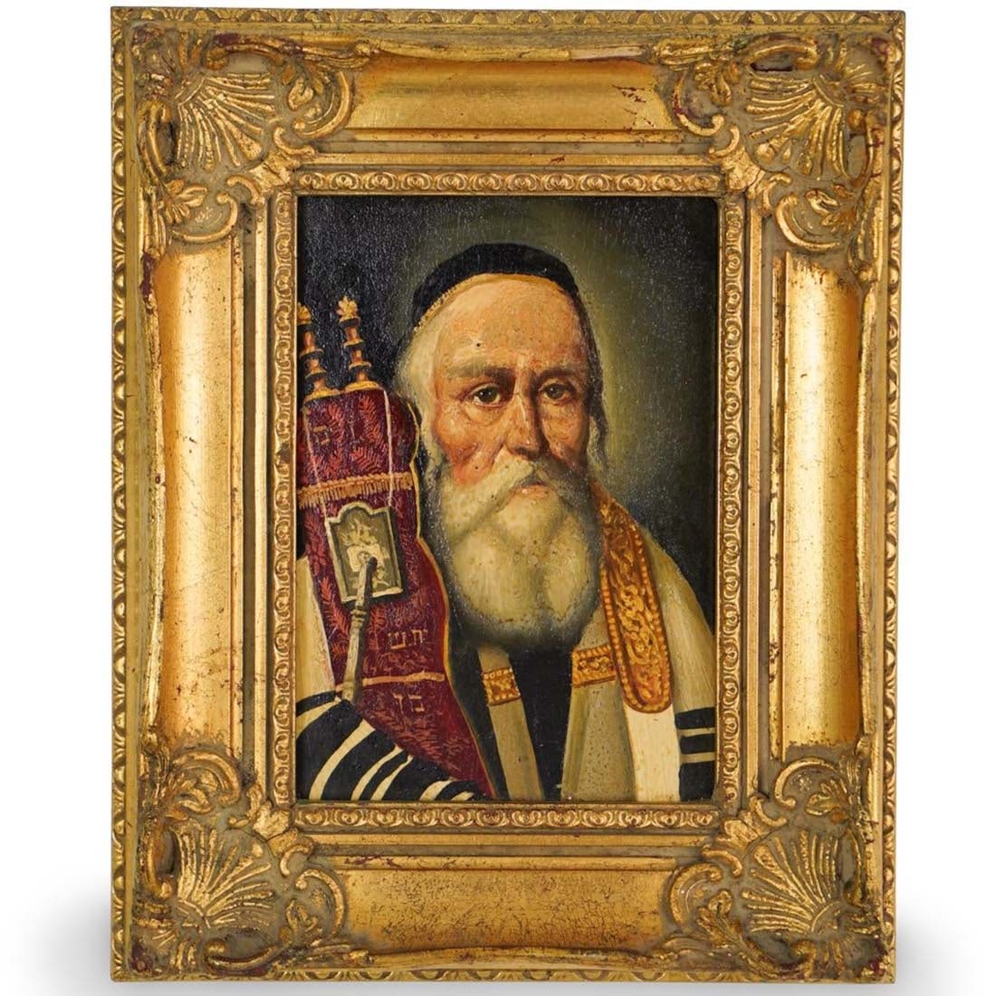 19th C. Oil on Board Painting of Rabbi (1 of 2)