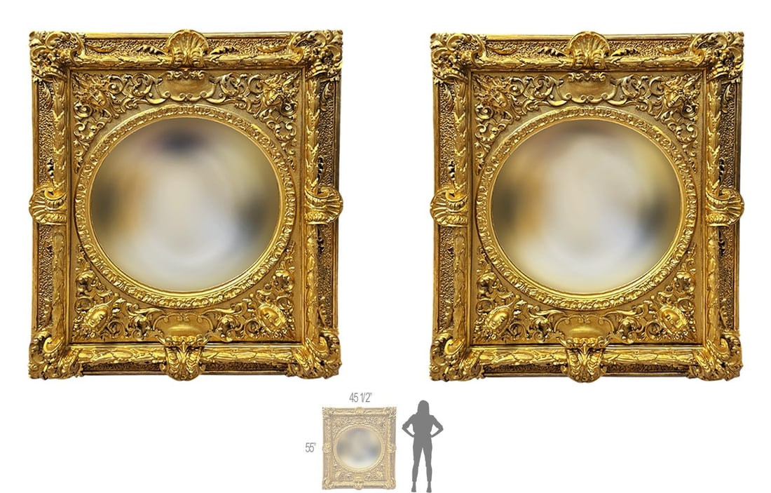 Pair Of Monumental 19th C. Figural Renaissance Revival Carved Gilded Mirrors (1 of 5)