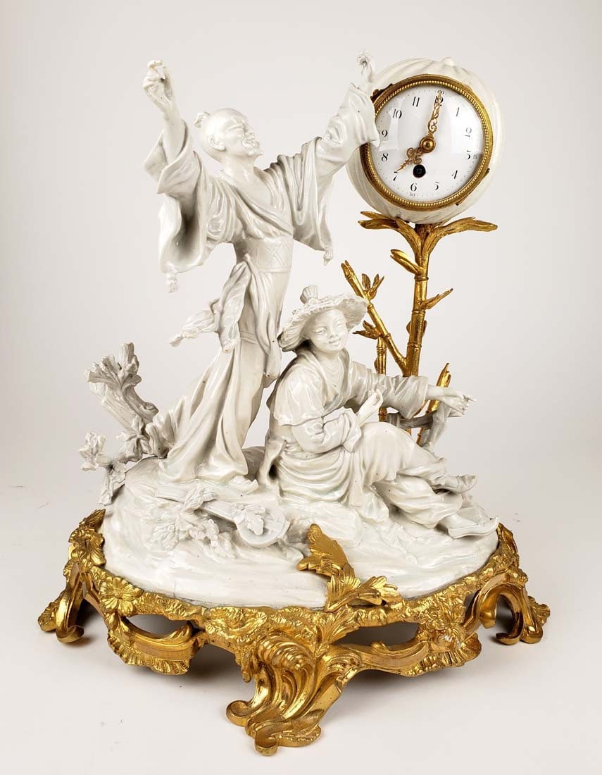 19th C. French Chinoiserie Bisque & Bronze Figural Clock (1 of 5)