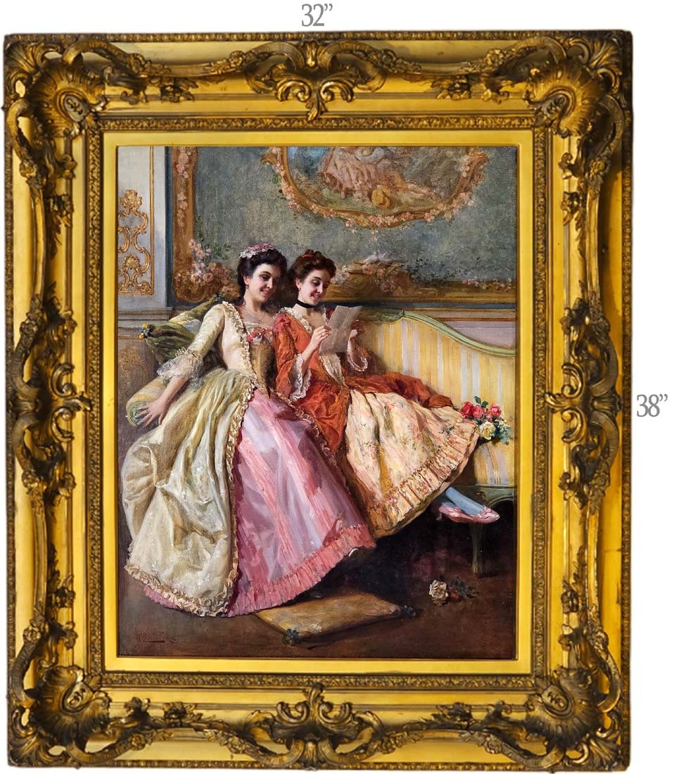 19th C. Italian Antonio Zoppi (1860-1926) Oil On Canvas Portrait Of Girls Reading A (1 of 8)