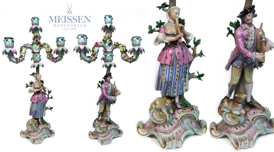 Pair of 19th Century Figural Meissen Porcelain Candelabra (1 of 9)