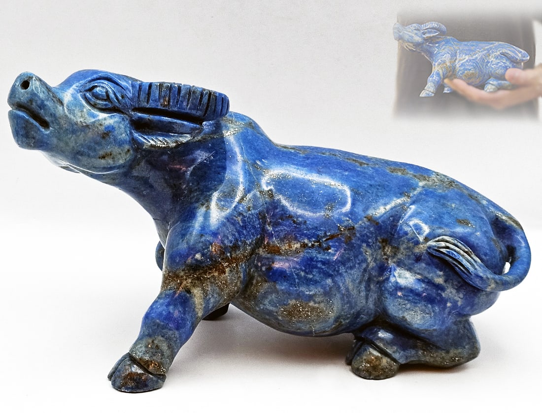 Carved Lapis Lazuli Water Buffalo Figurine (1 of 9)